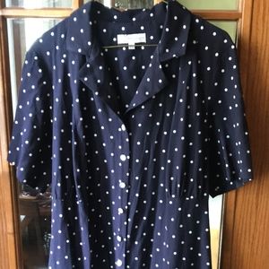 Blue and white polka dot dress